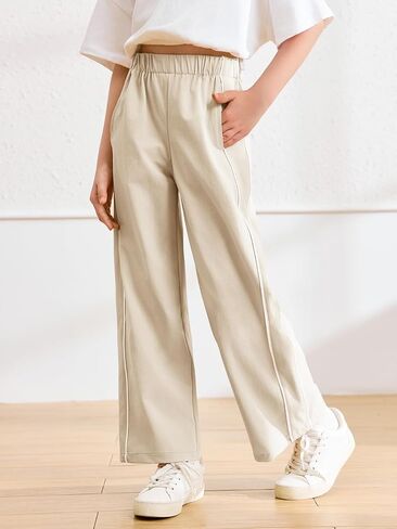 Haloumoning Girls Wide Leg Track Pants Kids Baggy Striped Parachute Pants Athletic Joggers with Pockets 5-14Y in Saudi Arabia
