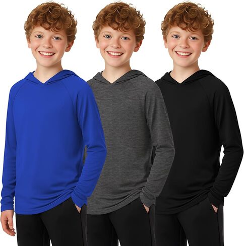 3 Pack Boys Hoodies Kids Cotton Cotton Long Sleeve Athletic Workout Sweatshirts Disual Comfy Pullover قمصان (تتراوح أعمارهم بين 6 و 18 عامًا) in Kuwait