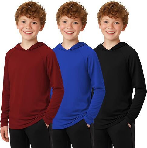 3 Pack Boys Hoodies Kids Cotton Cotton Long Sleeve Athletic Workout Sweatshirts Disual Comfy Pullover قمصان (تتراوح أعمارهم بين 6 و 18 عامًا) in Kuwait
