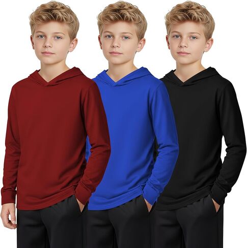 3 Pack Boys Long Sleeve Hoodies Kids Comfy Active Athletic Procleout Sweatshirts Disual Pullover قمصان (تتراوح أعمارهم بين 6 و 18 عامًا) in Kuwait