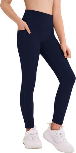 Haloumoning Girls Athletic Leggings Kids Workout High Pherceded Stepty Running Pants مع جيوب 5-14 سنوات in Saudi Arabia