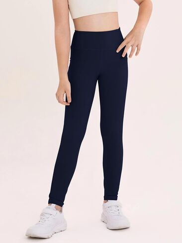 Haloumoning Girls Athletic Leggings Kids Workout High Pherceded Stepty Running Pants مع جيوب 5-14 سنوات in Saudi Arabia