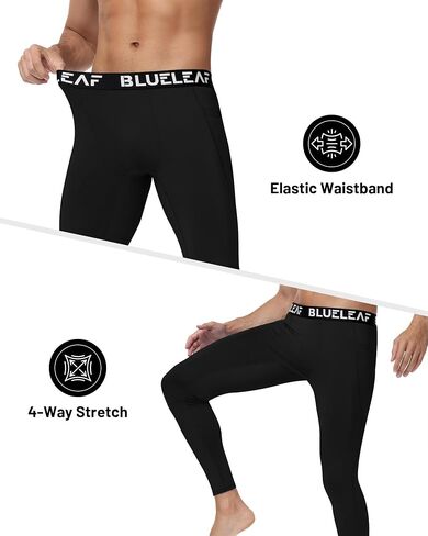 Blueleaf Men's Compression Pants Running Workout Leggings with Pockets Athletic Tights Base Layer for Basketball Sports in Kuwait