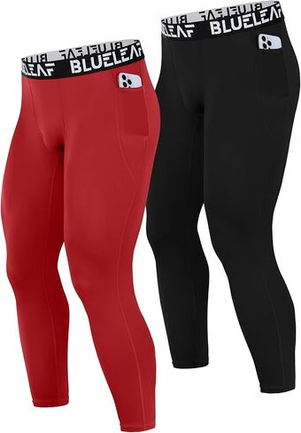 Blueleaf Men's Compression Pants Running Workout Leggings with Pockets Athletic Tights Base Layer for Basketball Sports in Kuwait