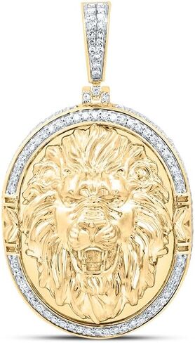 10K الذهب الأصفر 1 CTW Diamond Lion Face Oval Mens Charm arndant in Kuwait