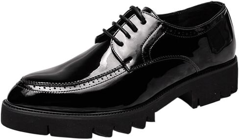 Classic Lace-up Formal Tuxedo Shoes Business Formal Leather Shoes Men's Shiny Leather Shoes British Style Thick-Soled Casual Trendy Shoes Mens Shoes in Saudi Arabia