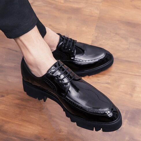 Classic Lace-up Formal Tuxedo Shoes Business Formal Leather Shoes Men's Shiny Leather Shoes British Style Thick-Soled Casual Trendy Shoes Mens Shoes in Saudi Arabia