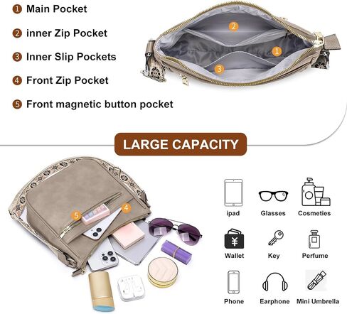 Crossbody Bags for Women Hobo Purses: Vegan Leather Cross Body Bag with Adjustable Guitar Wide Strap Trendy Shoulder Handbags in Kuwait