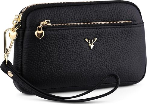 Genuine Leather Wristlet Wallets for Women Clutch Purse with Detachable Strap Slim Phone Wallet for Travel Wedding in Kuwait
