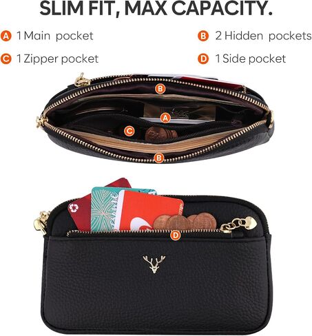 Genuine Leather Wristlet Wallets for Women Clutch Purse with Detachable Strap Slim Phone Wallet for Travel Wedding in Kuwait