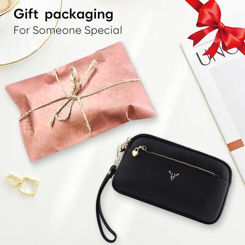 Genuine Leather Wristlet Wallets for Women Clutch Purse with Detachable Strap Slim Phone Wallet for Travel Wedding in Kuwait
