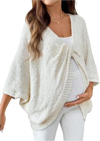 Shenhe Women's Maternity Sweater Twist Front Knit Shawl Wrap Bat Wing Sweater Cape Pullover in Kuwait