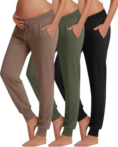 3 Pack Women's Lounge Maternity Pants, Casual Joggers Underbelly Pregnancy Sweatpants with Drawstring and Pockets in Saudi Arabia
