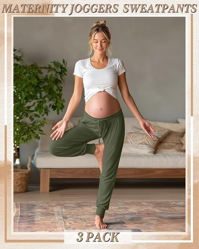 3 Pack Women's Lounge Maternity Pants, Casual Joggers Underbelly Pregnancy Sweatpants with Drawstring and Pockets in Saudi Arabia