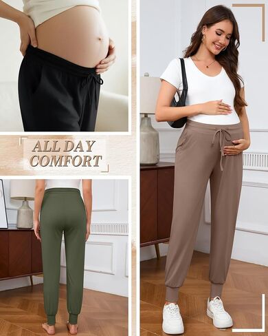 3 Pack Women's Lounge Maternity Pants, Casual Joggers Underbelly Pregnancy Sweatpants with Drawstring and Pockets in Saudi Arabia