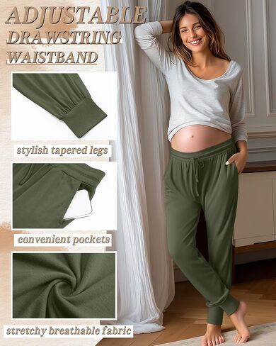 3 Pack Women's Lounge Maternity Pants, Casual Joggers Underbelly Pregnancy Sweatpants with Drawstring and Pockets in Saudi Arabia