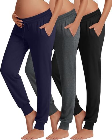 3 Pack Women's Lounge Maternity Pants, Casual Joggers Underbelly Pregnancy Sweatpants with Drawstring and Pockets in Saudi Arabia