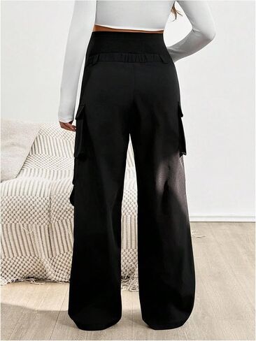 MakeMeChic Women's Maternity Cargo Pants High Waisted Wide Leg Pregnancy Trousers Streetwear in Saudi Arabia