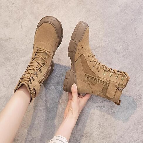 Women'S canvas High-Top Desert Combat Boots Lightweight Platform Lug Sole Slip-Resistant Durable Comfortable Tactical Work Motorcycle Boots in Kuwait
