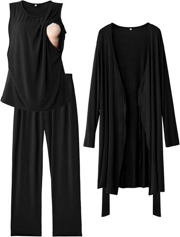 RNXRBB Pajamas Pajamas مجموعة للنساء الرضاعة الطبيعية بعد الولادة Pajama الأمومة PJ للمستشفى 3 PCS in Kuwait