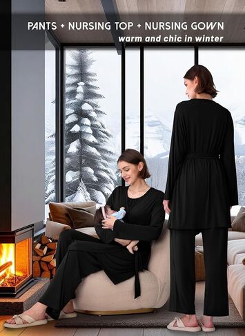 RNXRBB Pajamas Pajamas مجموعة للنساء الرضاعة الطبيعية بعد الولادة Pajama الأمومة PJ للمستشفى 3 PCS in Kuwait