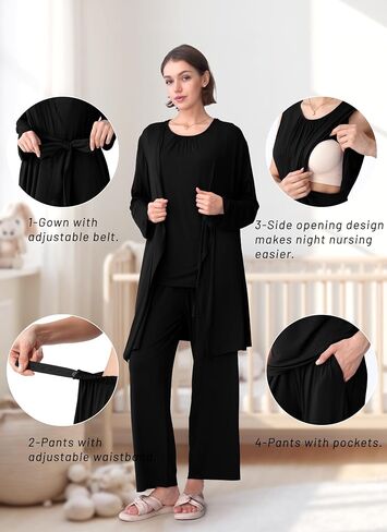 RNXRBB Pajamas Pajamas مجموعة للنساء الرضاعة الطبيعية بعد الولادة Pajama الأمومة PJ للمستشفى 3 PCS in Kuwait