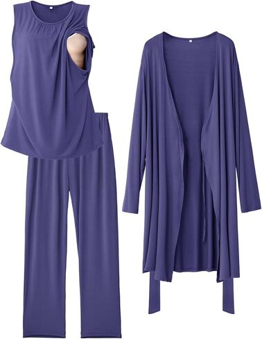 RNXRBB Pajamas Pajamas مجموعة للنساء الرضاعة الطبيعية بعد الولادة Pajama الأمومة PJ للمستشفى 3 PCS in Kuwait