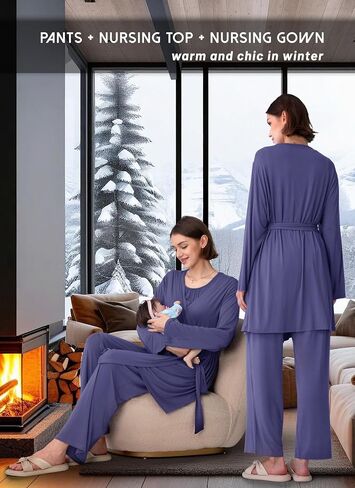 RNXRBB Pajamas Pajamas مجموعة للنساء الرضاعة الطبيعية بعد الولادة Pajama الأمومة PJ للمستشفى 3 PCS in Kuwait