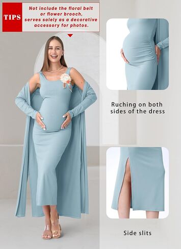 RNXRBB 2 PCS فستان الشتاء فستان الأمومة كارديجان مجموعة طويلة الجسم Maxi الفساتين الرسمية بوهو دش الطفل للنساء in Kuwait