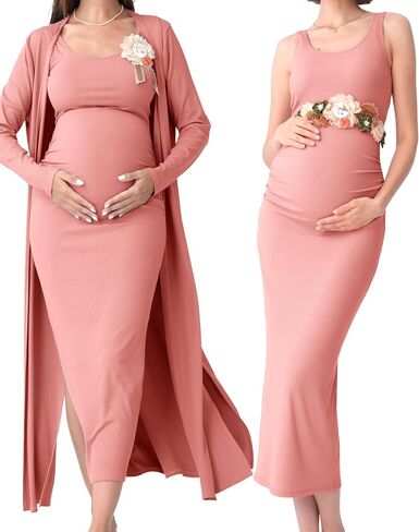 RNXRBB 2 PCS فستان الشتاء فستان الأمومة كارديجان مجموعة طويلة الجسم Maxi الفساتين الرسمية بوهو دش الطفل للنساء in Kuwait