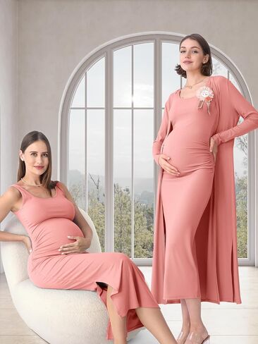 RNXRBB 2 PCS فستان الشتاء فستان الأمومة كارديجان مجموعة طويلة الجسم Maxi الفساتين الرسمية بوهو دش الطفل للنساء in Kuwait