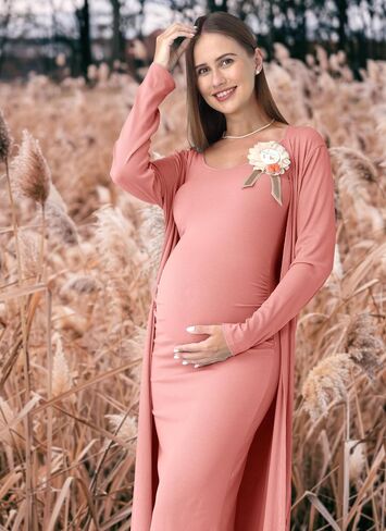 RNXRBB 2 PCS فستان الشتاء فستان الأمومة كارديجان مجموعة طويلة الجسم Maxi الفساتين الرسمية بوهو دش الطفل للنساء in Kuwait