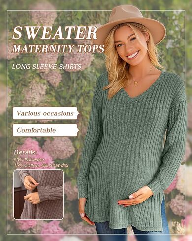 3 Pack Women's Ribbed Maternity Shirts, Long Sleeve V Neck Pregnancy Sweaters with Side Split Pregnant Clothes in Saudi Arabia