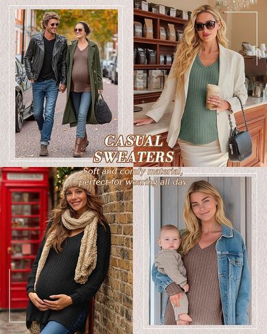 3 Pack Women's Ribbed Maternity Shirts, Long Sleeve V Neck Pregnancy Sweaters with Side Split Pregnant Clothes in Saudi Arabia