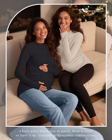 3 Pack Women's Maternity Shirts, Long Sleeve Ribbed Pregnancy Sweaters Mock Neck Side Ruched Tops with Thumb Hole in Saudi Arabia