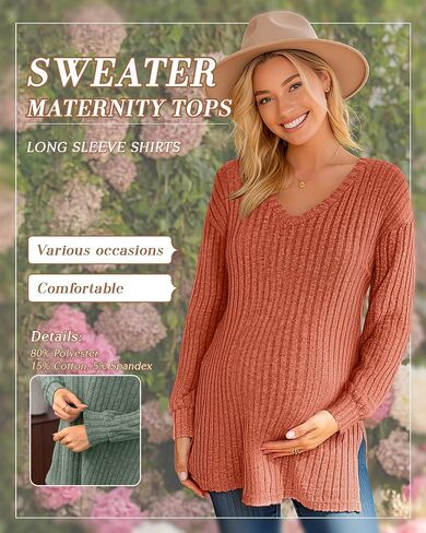 3 Pack Women's Ribbed Maternity Shirts, Long Sleeve V Neck Pregnancy Sweaters with Side Split Pregnant Clothes in Saudi Arabia