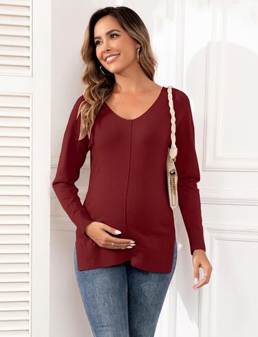 2025 Women's Casual Lightweight V Neck Batwing Sleeve Knit Top Loose Pullover Sweater in Saudi Arabia