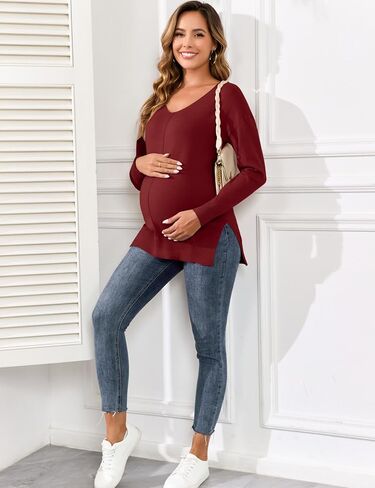 2025 Women's Casual Lightweight V Neck Batwing Sleeve Knit Top Loose Pullover Sweater in Saudi Arabia