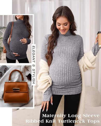 3 Pack Maternity T-Shirts Pregnancy Tops Women Sweater Long Sleeve Turtleneck Ribbed Finger Sleeve Outfits in Saudi Arabia