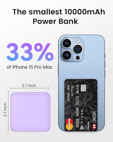 10000mAh Small Power Bank, Mini Phone Portable Charger, USB C Input/Output with Smart LED Display, 30W Fast Charging Technology Battery Bank for iPhone, iPad,Samsung, Android Phones, Tablet in Kuwait