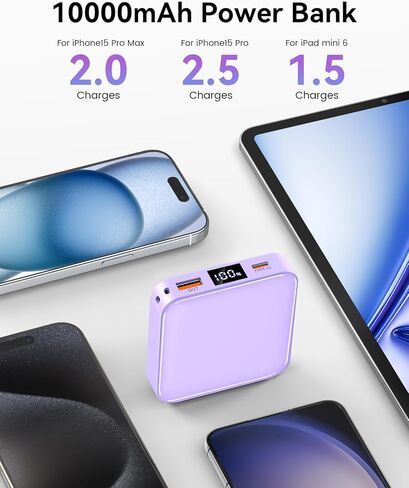 10000mAh Small Power Bank, Mini Phone Portable Charger, USB C Input/Output with Smart LED Display, 30W Fast Charging Technology Battery Bank for iPhone, iPad,Samsung, Android Phones, Tablet in Kuwait