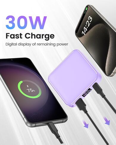 10000mAh Small Power Bank, Mini Phone Portable Charger, USB C Input/Output with Smart LED Display, 30W Fast Charging Technology Battery Bank for iPhone, iPad,Samsung, Android Phones, Tablet in Kuwait