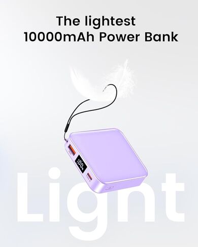 10000mAh Small Power Bank, Mini Phone Portable Charger, USB C Input/Output with Smart LED Display, 30W Fast Charging Technology Battery Bank for iPhone, iPad,Samsung, Android Phones, Tablet in Kuwait