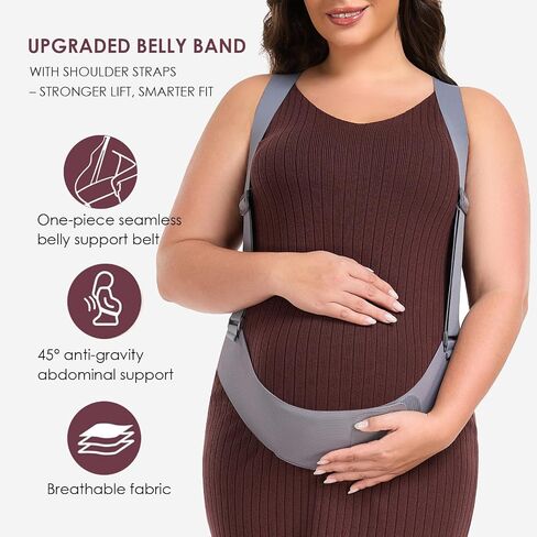 Belly Bands for Pregnant Women, Pregnancy Belly Band with Adjustable Support Brace Straps, Maternity Belt for Back, Abdomen and Waist (Gray,L) in Kuwait