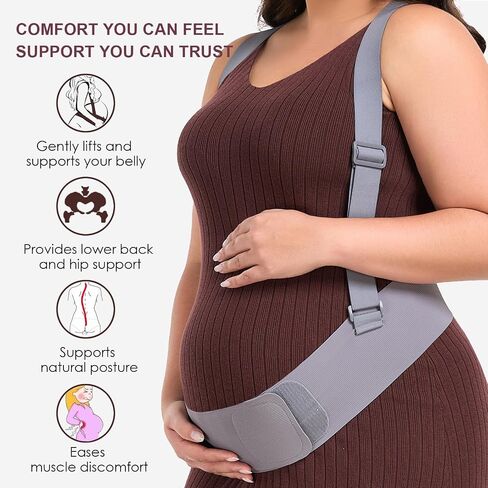 Belly Bands for Pregnant Women, Pregnancy Belly Band with Adjustable Support Brace Straps, Maternity Belt for Back, Abdomen and Waist (Gray,L) in Kuwait