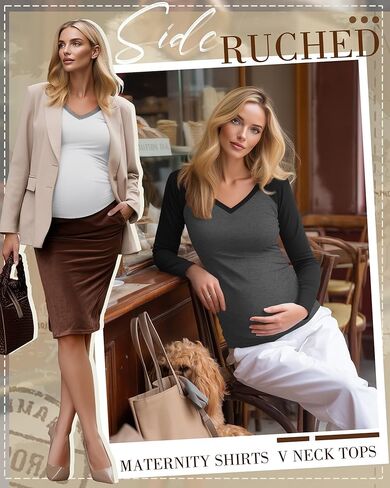 3 حزمة قمصان الأمومة النسائية طويلة الأكمام الخامس قمم الرقبة على الجانب الآخر in Kuwait