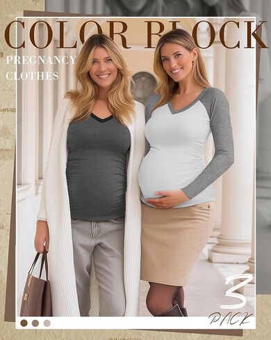 3 حزمة قمصان الأمومة النسائية طويلة الأكمام الخامس قمم الرقبة على الجانب الآخر in Kuwait