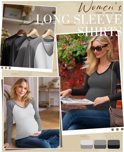 3 حزمة قمصان الأمومة النسائية طويلة الأكمام الخامس قمم الرقبة على الجانب الآخر in Kuwait