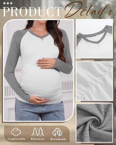 3 حزمة قمصان الأمومة النسائية طويلة الأكمام الخامس قمم الرقبة على الجانب الآخر in Kuwait