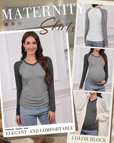 3 حزمة قمصان الأمومة النسائية طويلة الأكمام الخامس قمم الرقبة على الجانب الآخر in Kuwait